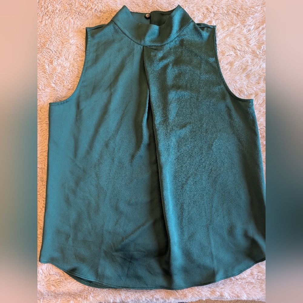 Ann Taylor Factory Teal Mock Neck Sleeveless Shell Tank blouse office party S